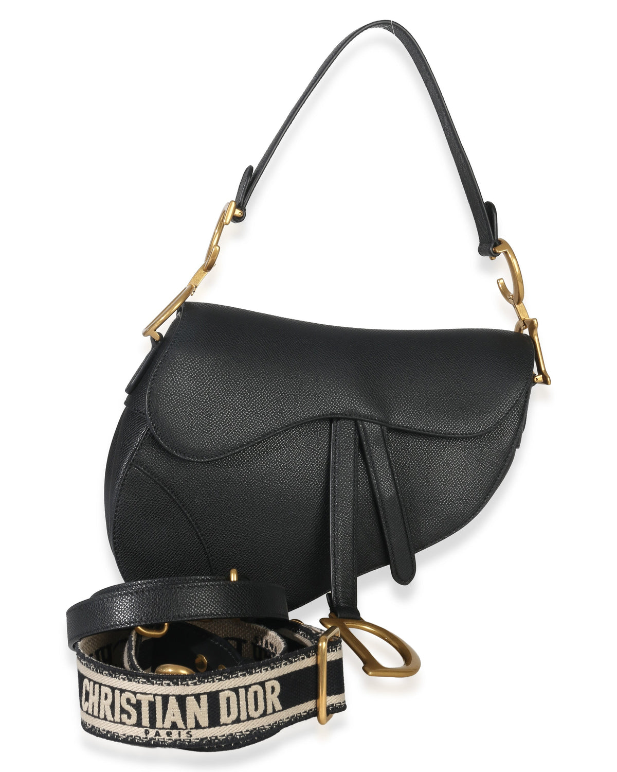 Christian Dior Black Grained Calfskin Medium Saddle Bag Handbag sv