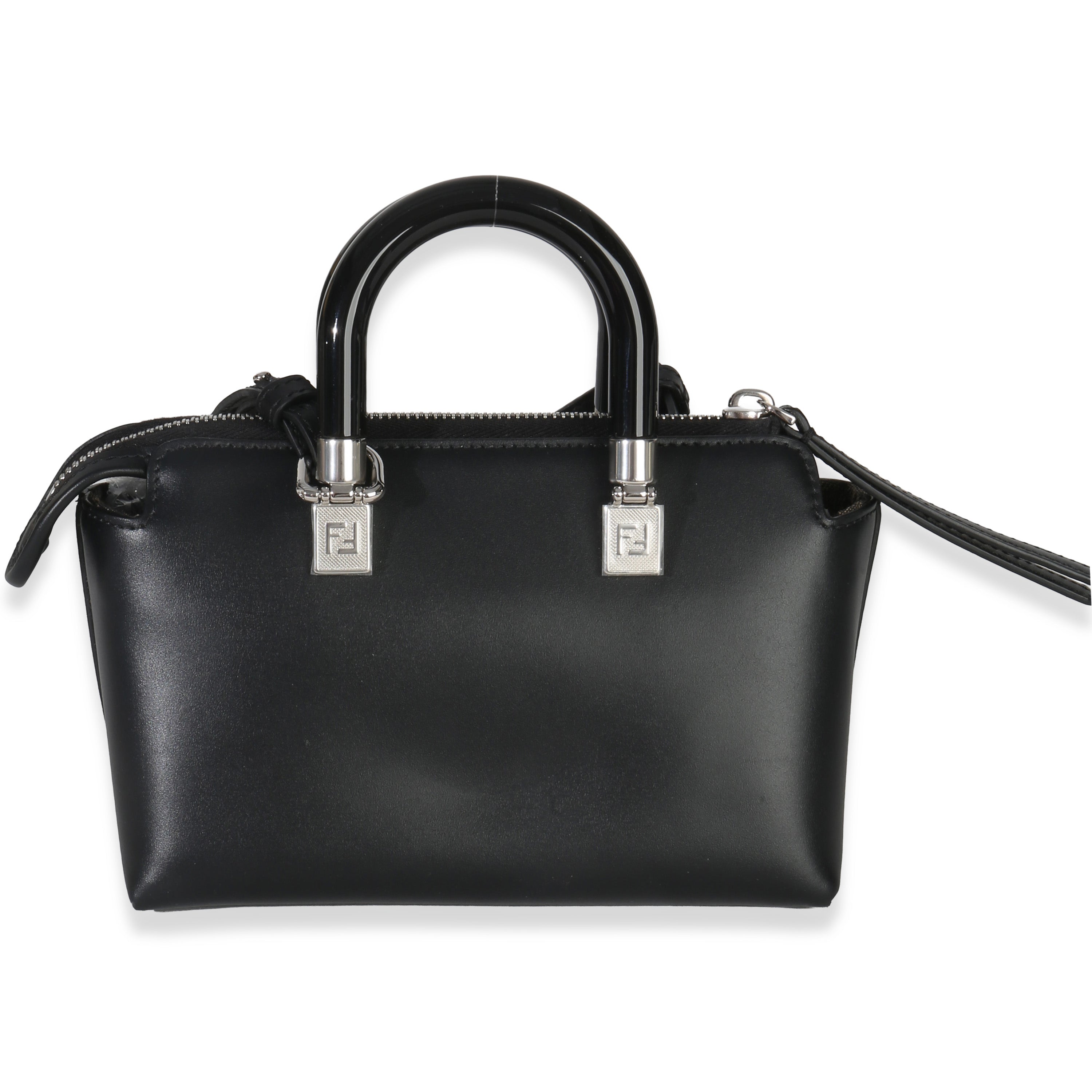 Fendi Black White Vitello King Logo Embossed Plexiglass Mini By The Way Satchel Handbag bv