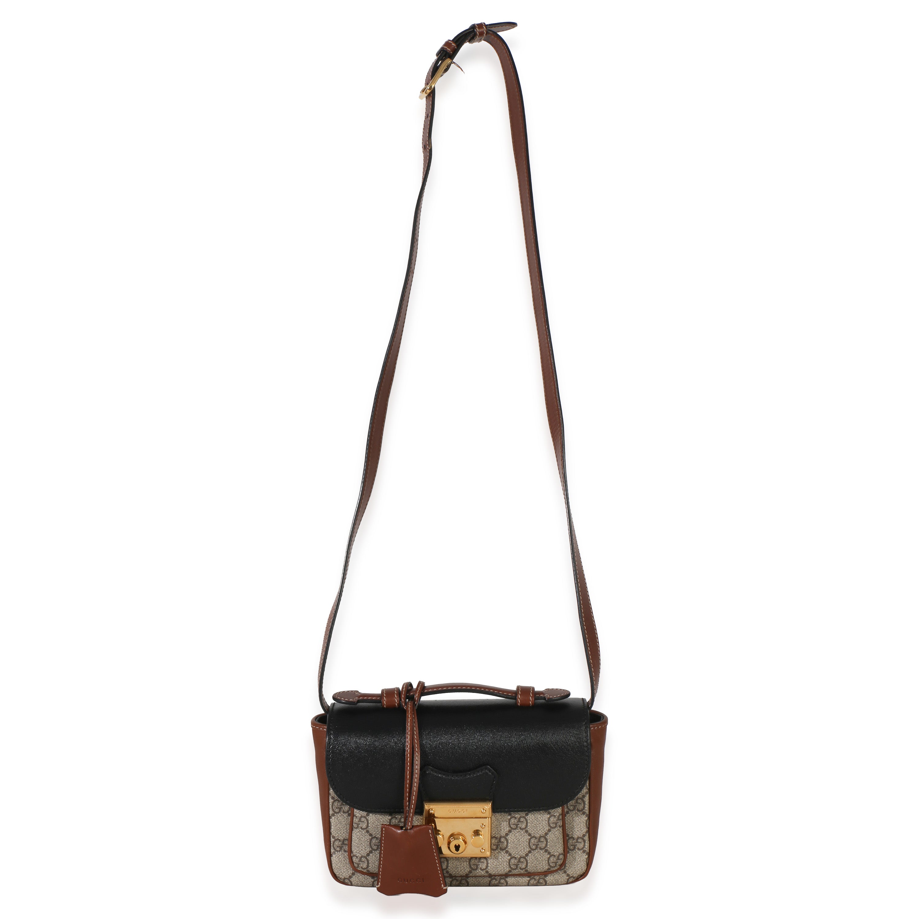 Gucci Black Ebony GG Supreme Monogram Calfskin New Sakai Mini Padlock Bag Handbag av
