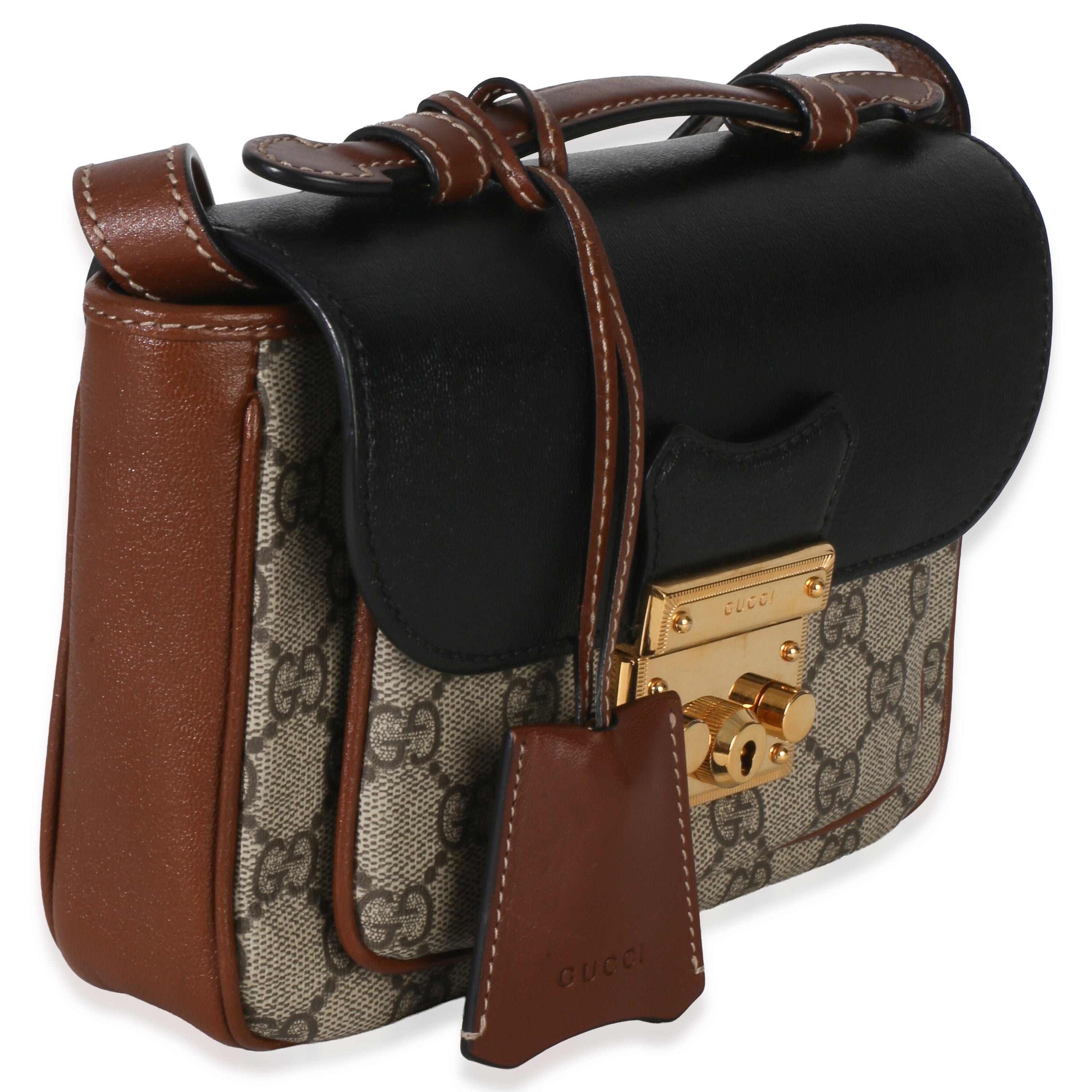 Gucci Black Ebony GG Supreme Monogram Calfskin New Sakai Mini Padlock Bag Handbag pv