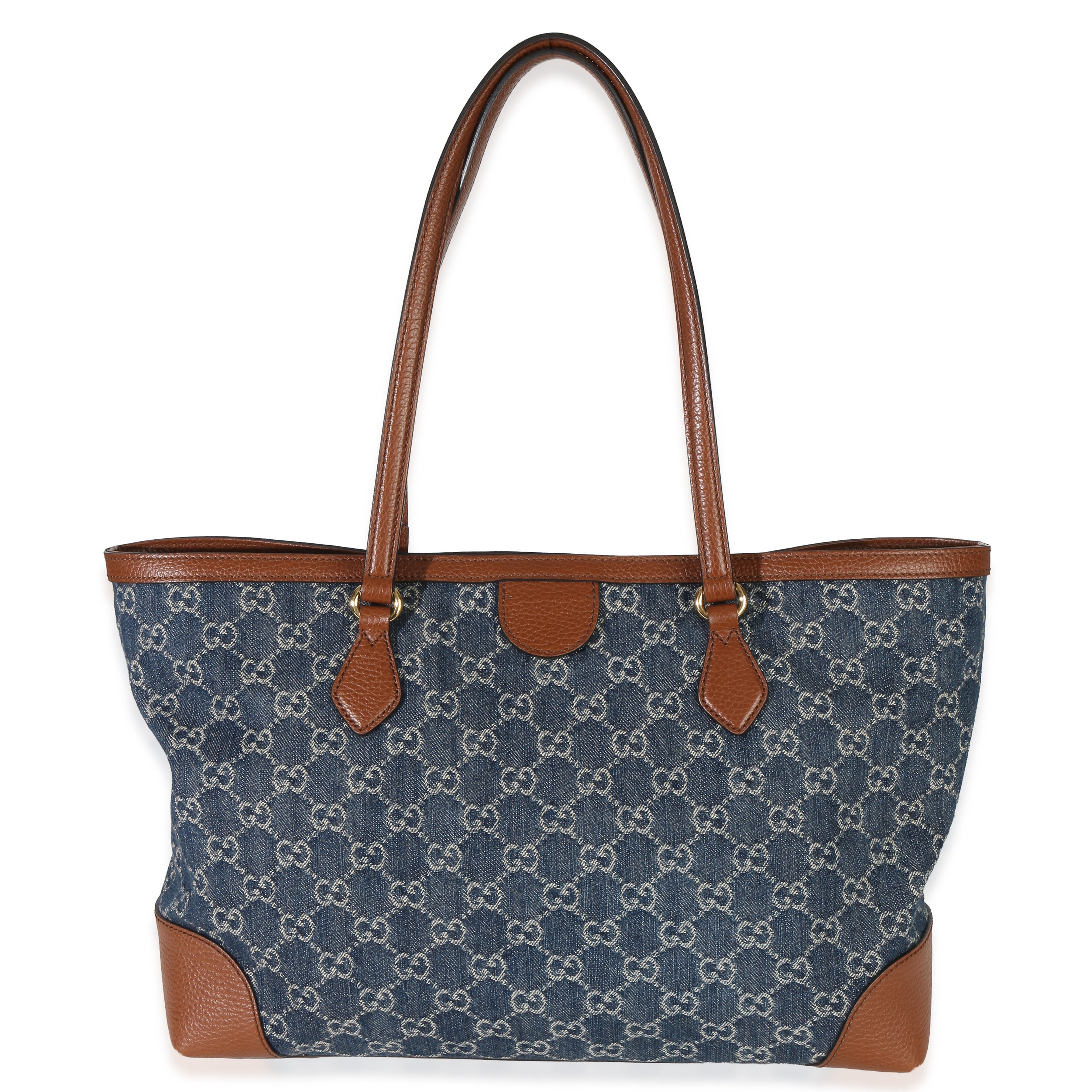 Gucci Blue New Denim GG Monogram Dollar Calfskin Medium Ophidia Shopping Tote Handbag bv