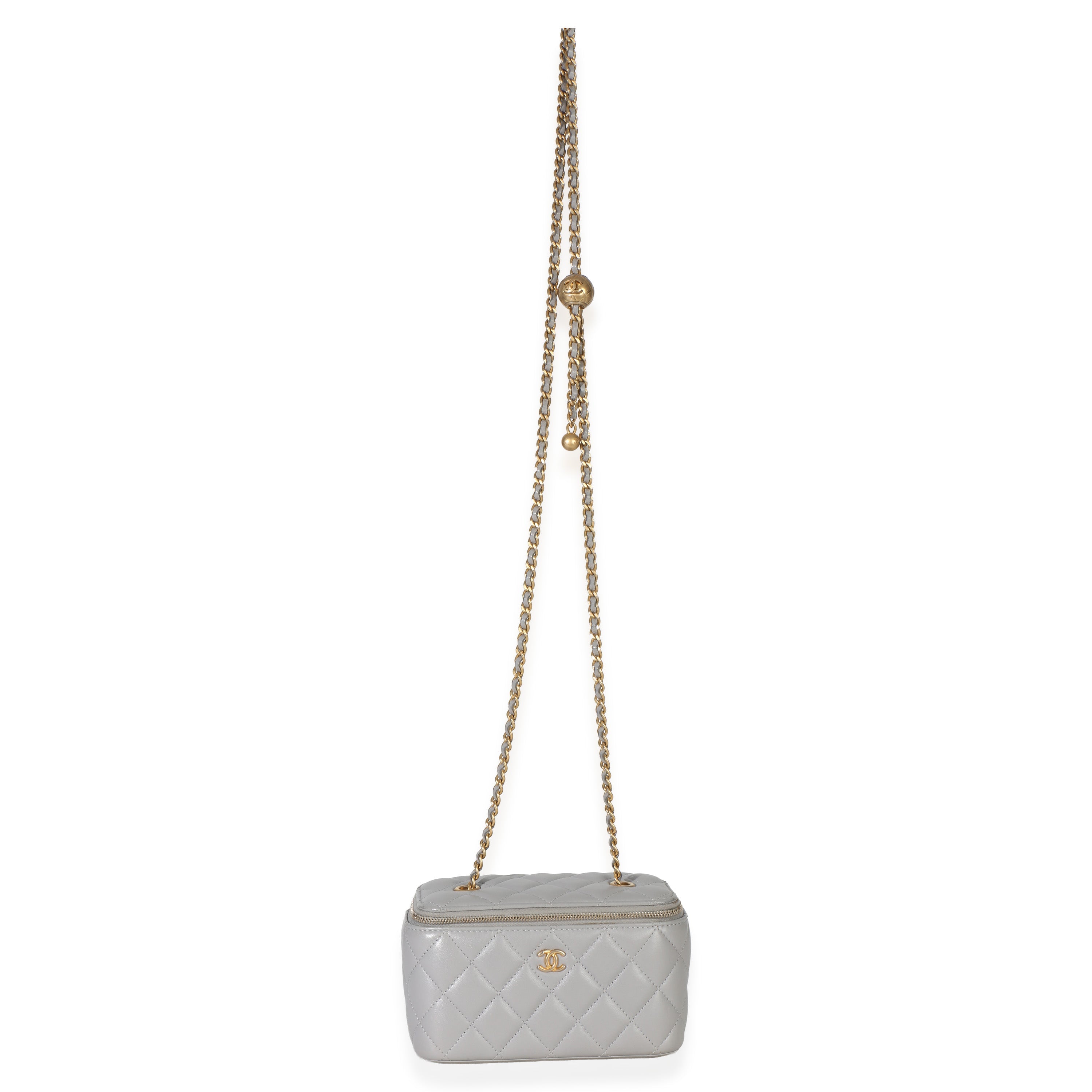 Chanel Grey Quilted Lambskin Small Pearl Crush Vanity Case Handbag av