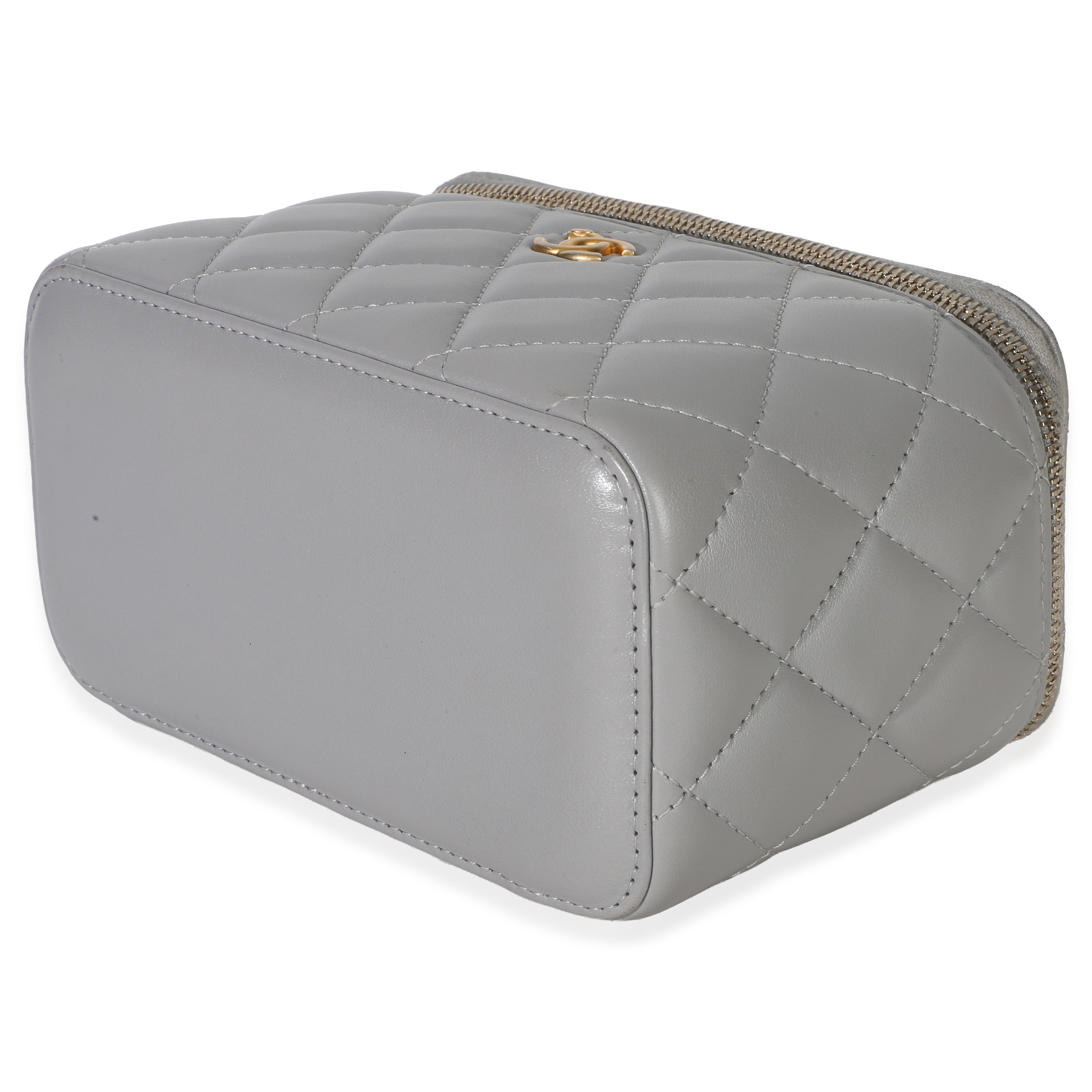 Chanel Grey Quilted Lambskin Small Pearl Crush Vanity Case Handbag box