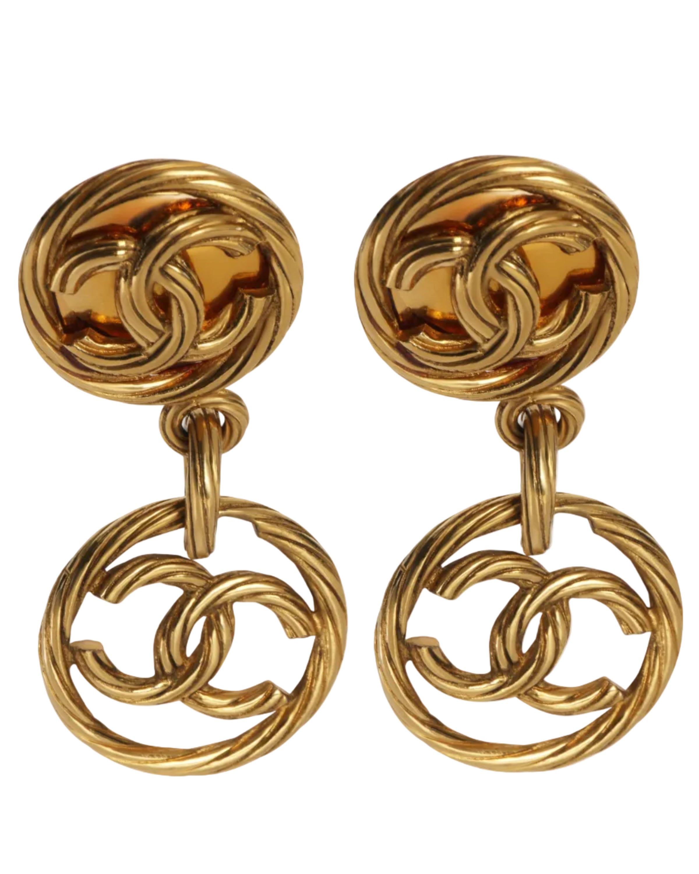 Chanel Gold Plated  1993 CC Drop Earrings fv