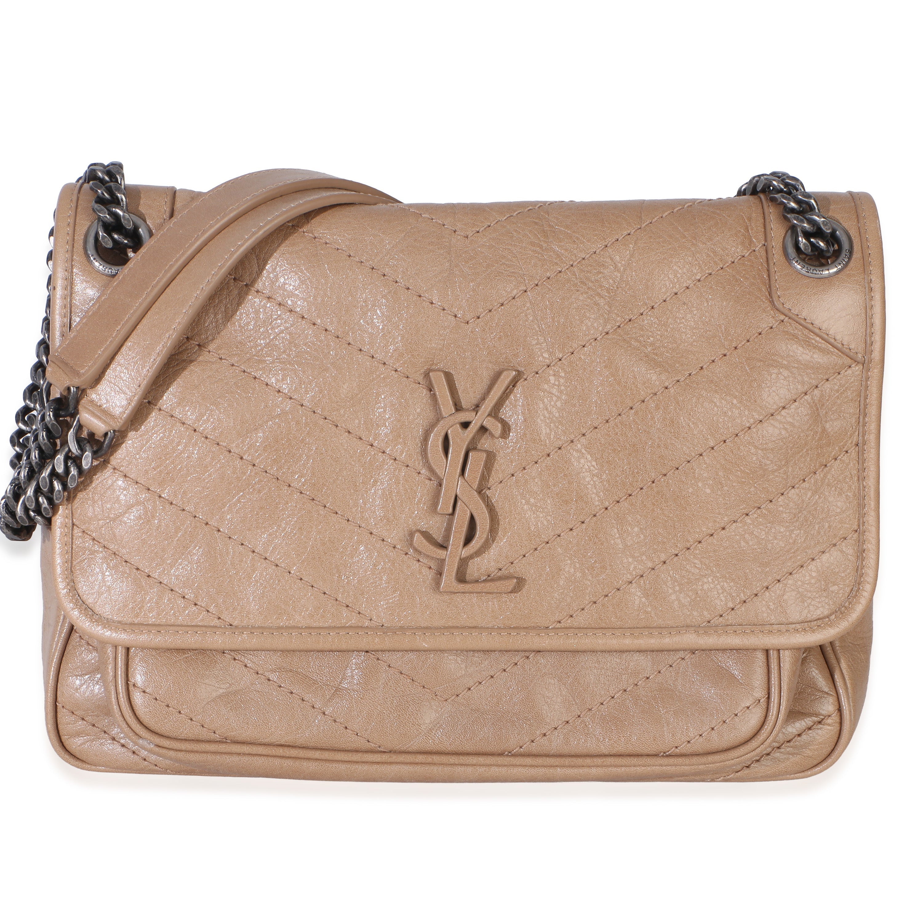 Saint Laurent Caramel Crinkled Calfskin Medium Niki Chain Satchel Handbag id