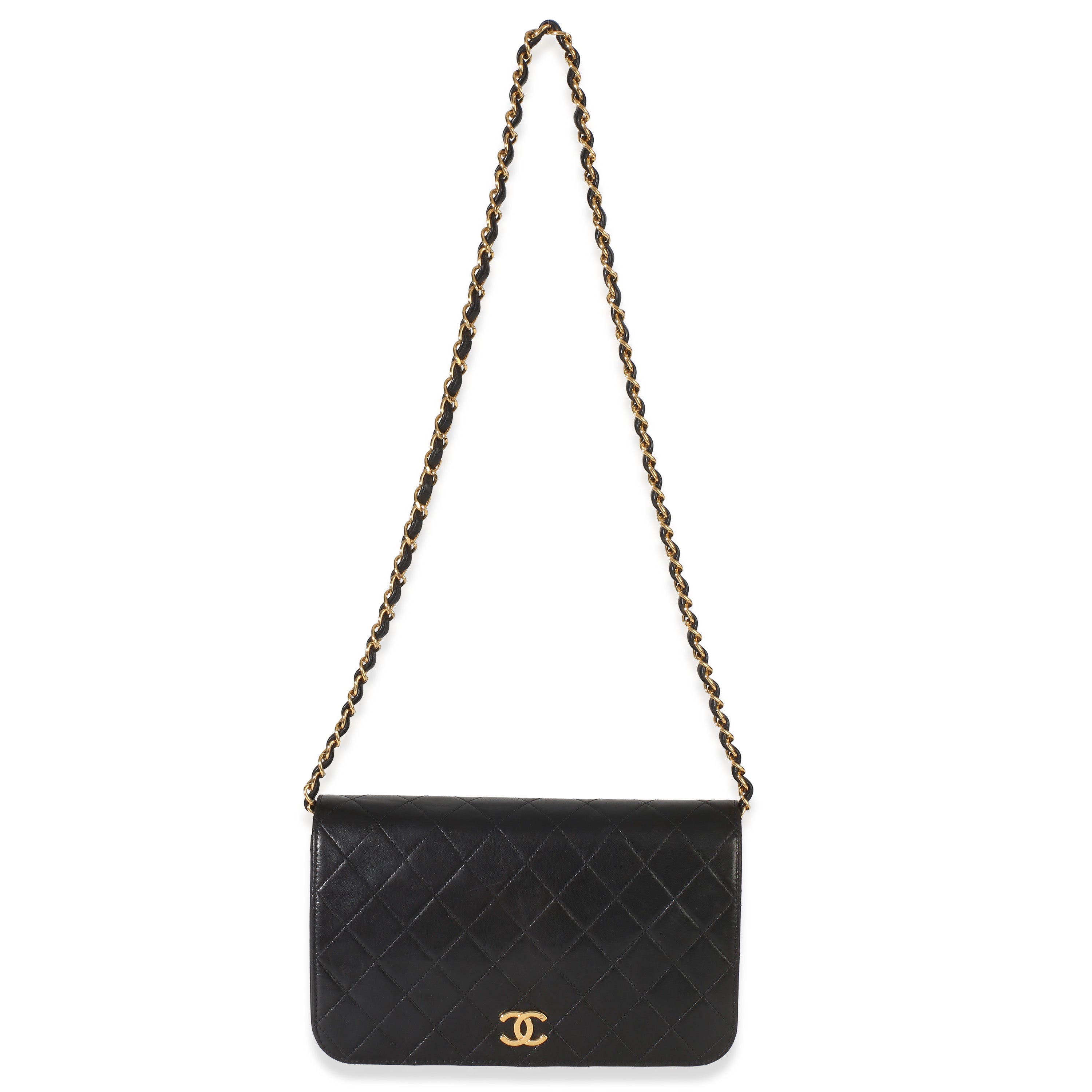 Chanel Vintage 24k Black Quilted Lambskin Full Flap Bag Handbag av