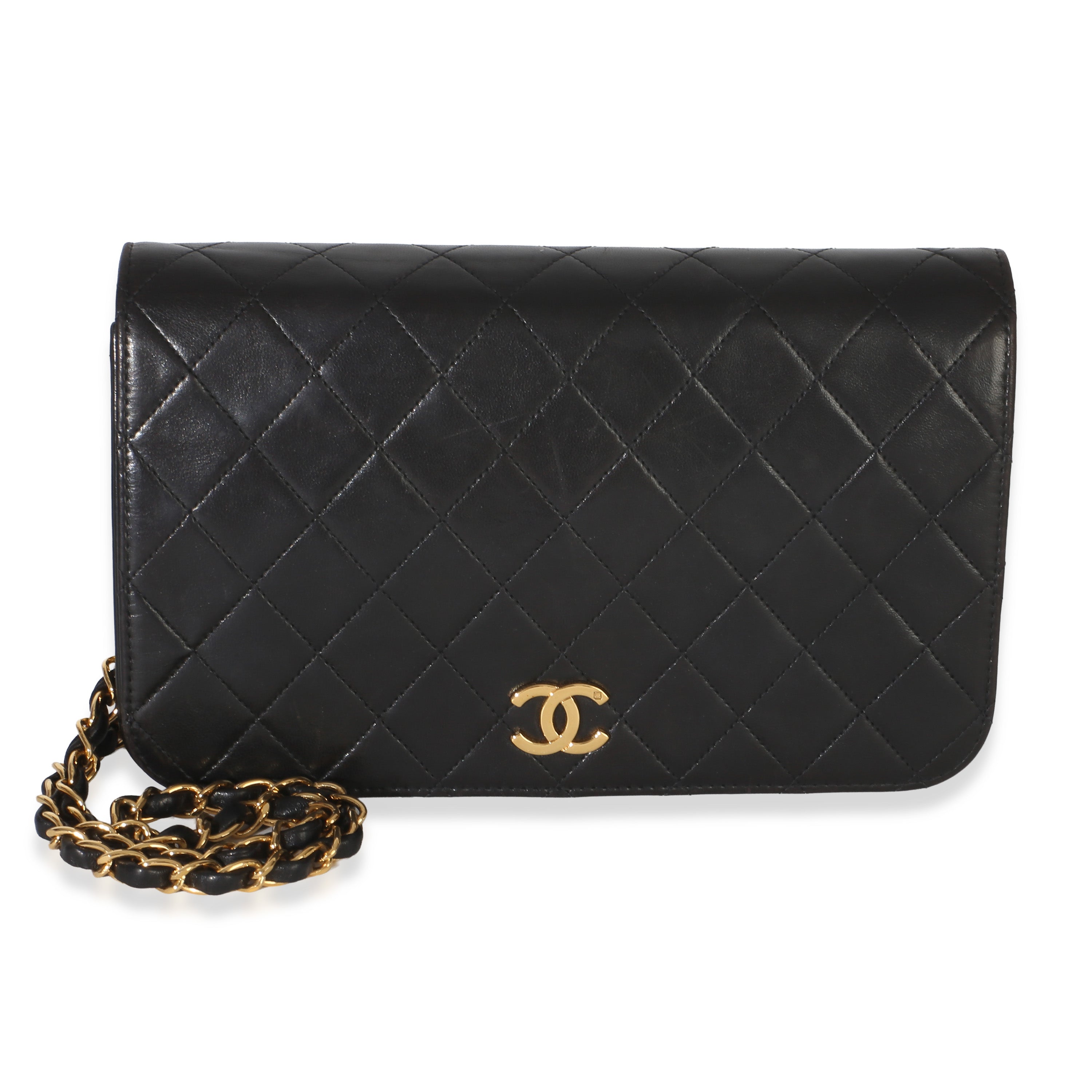 Chanel Vintage 24k Black Quilted Lambskin Full Flap Bag Handbag fv