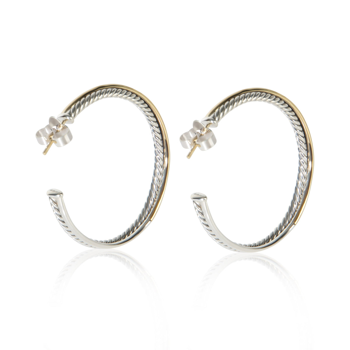 David Yurman Yellow Gold & Sterling Silver Crossover Hoop Earrings bv