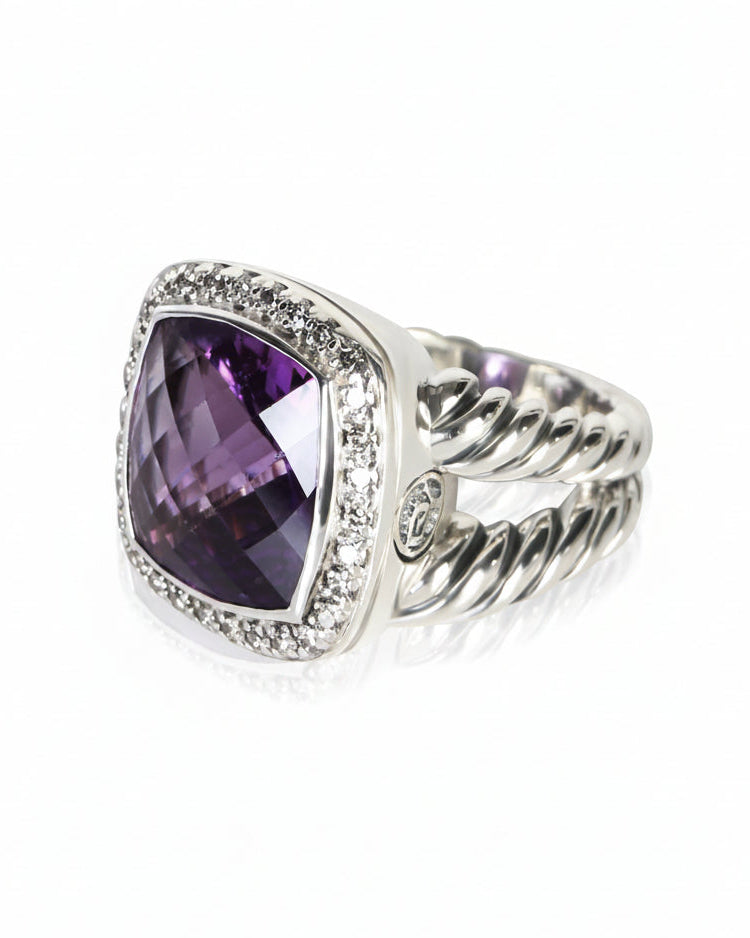 David Yurman Sterling Silver Amethyst and Diamond Albion Ring 2