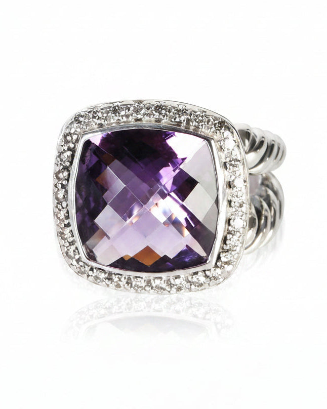 David Yurman Sterling Silver Amethyst and Diamond Albion Ring fv