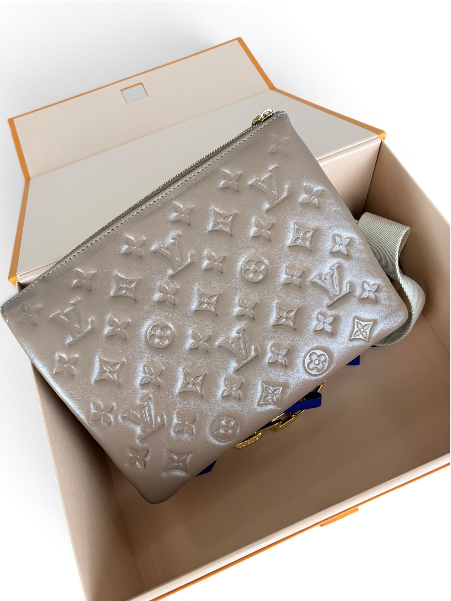 Louis Vuitton Taupe Embossed Monogram Coussin PM