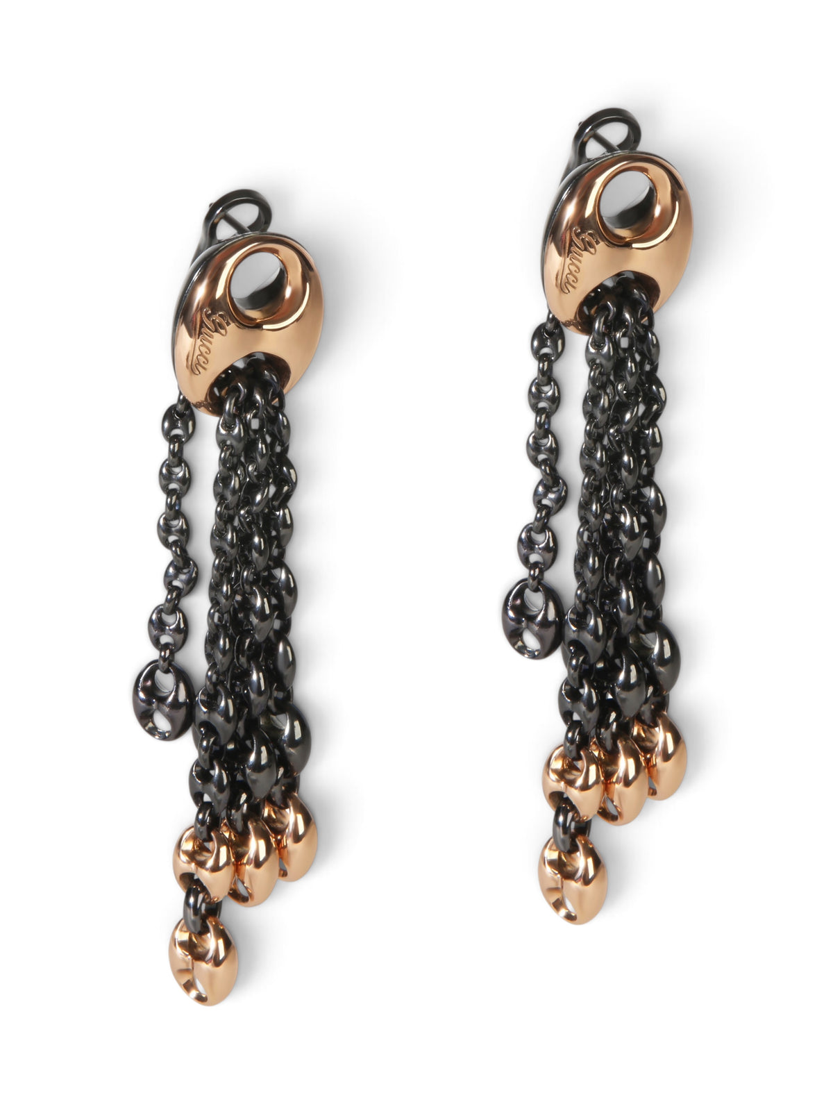 Gucci Rose Gold & Black Sterling Silver Mariner Link Earrings