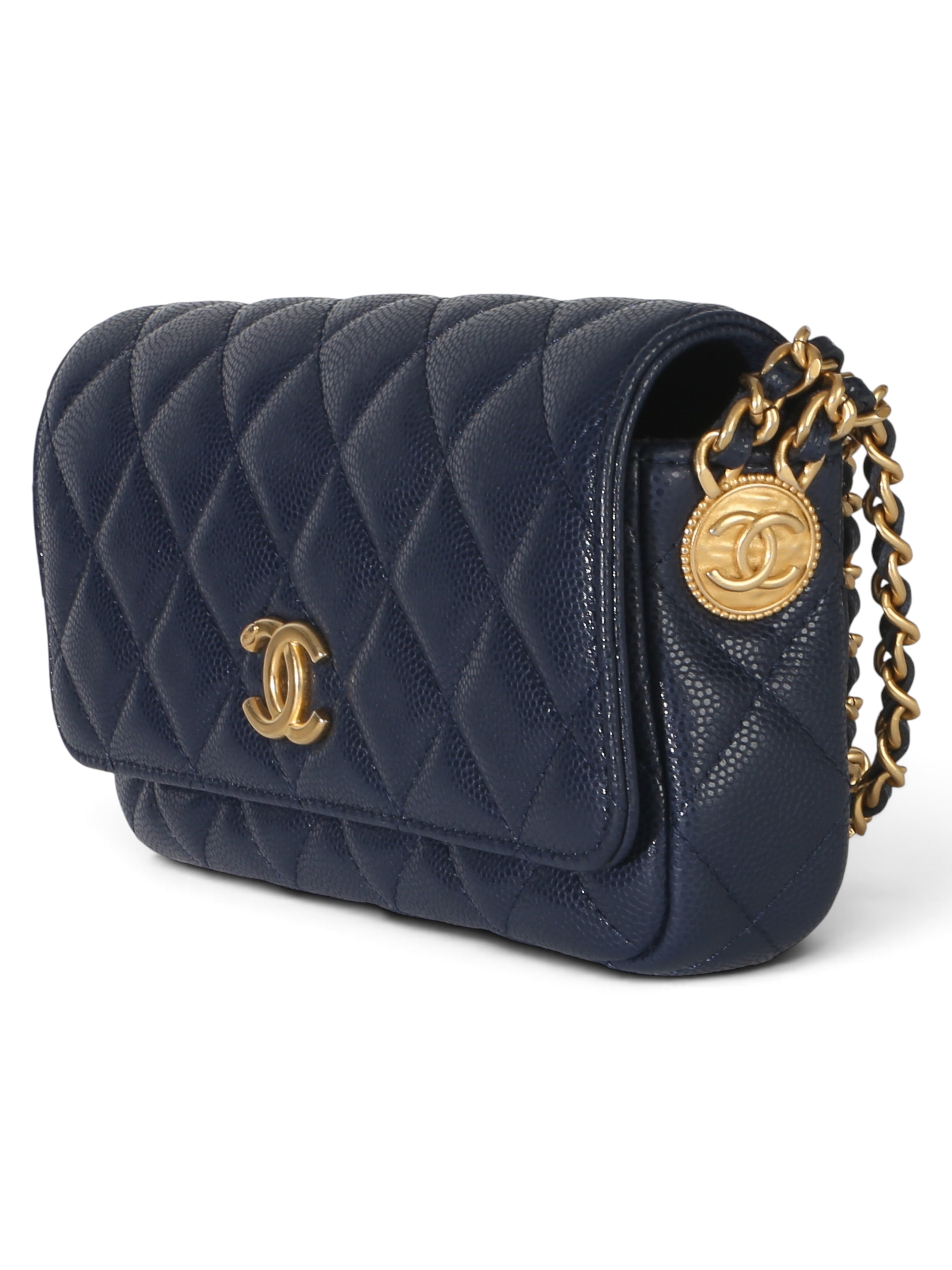 Chanel Navy Caviar Twist Your Buttons Phone Holder