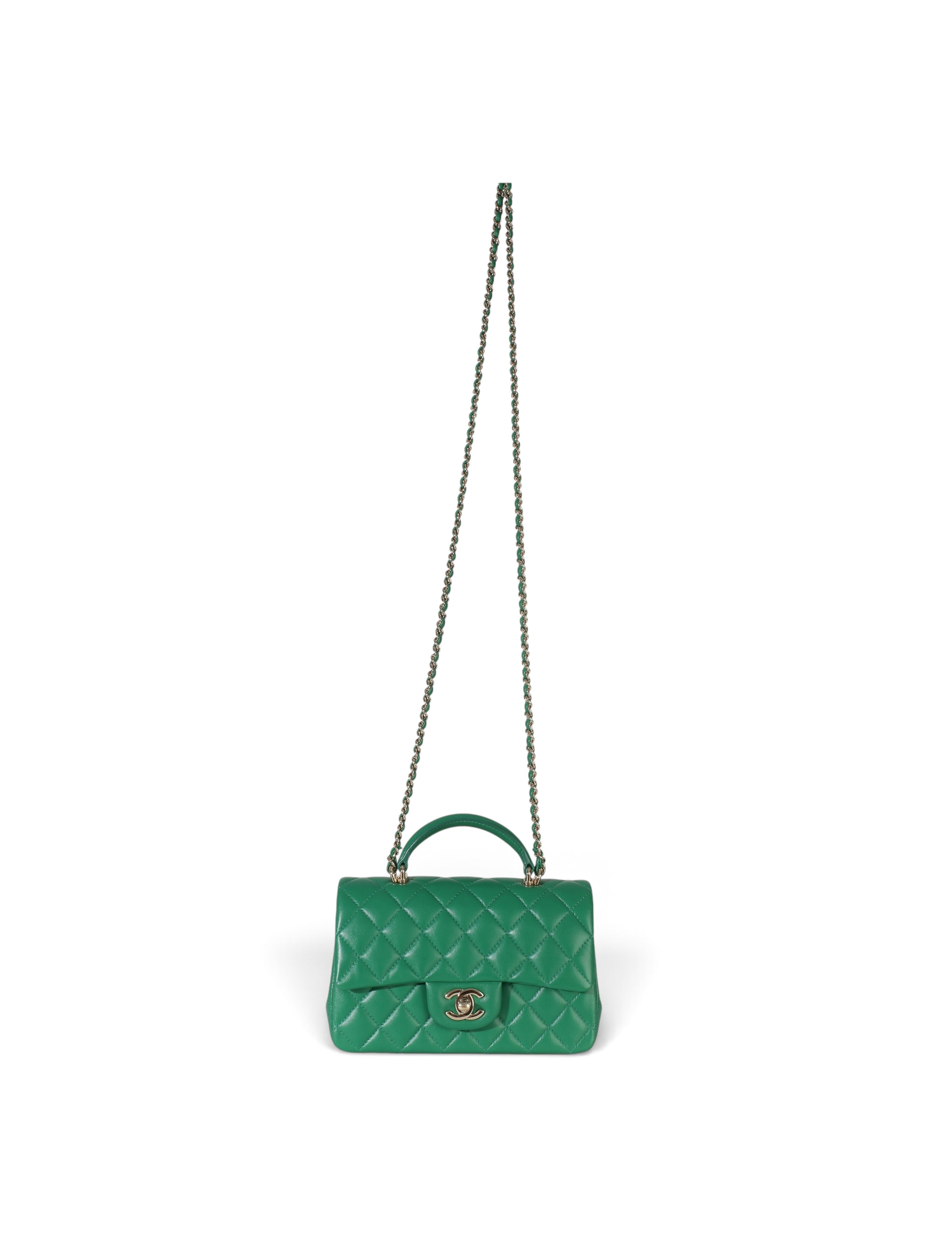 Chanel Green Lambskin Mini Rectangular Top Handle Flap
