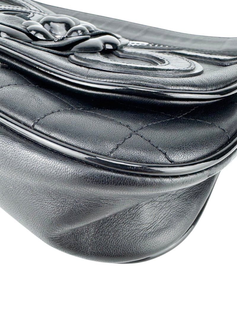 Chanel Black Lambskin and Patent Leather Camellia Chocolate Bar Handbag