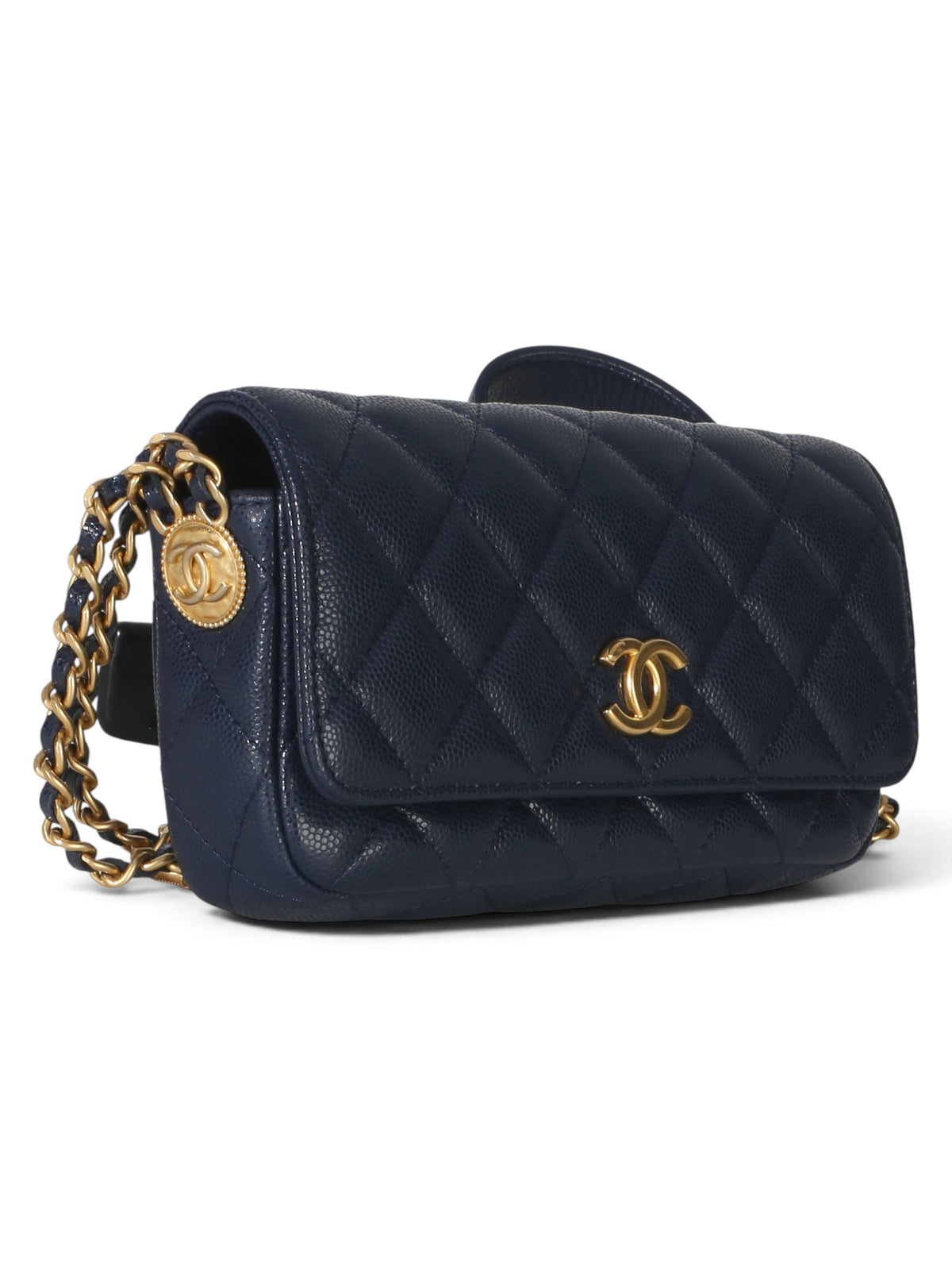 Chanel Navy Caviar Twist Your Buttons Phone Holder