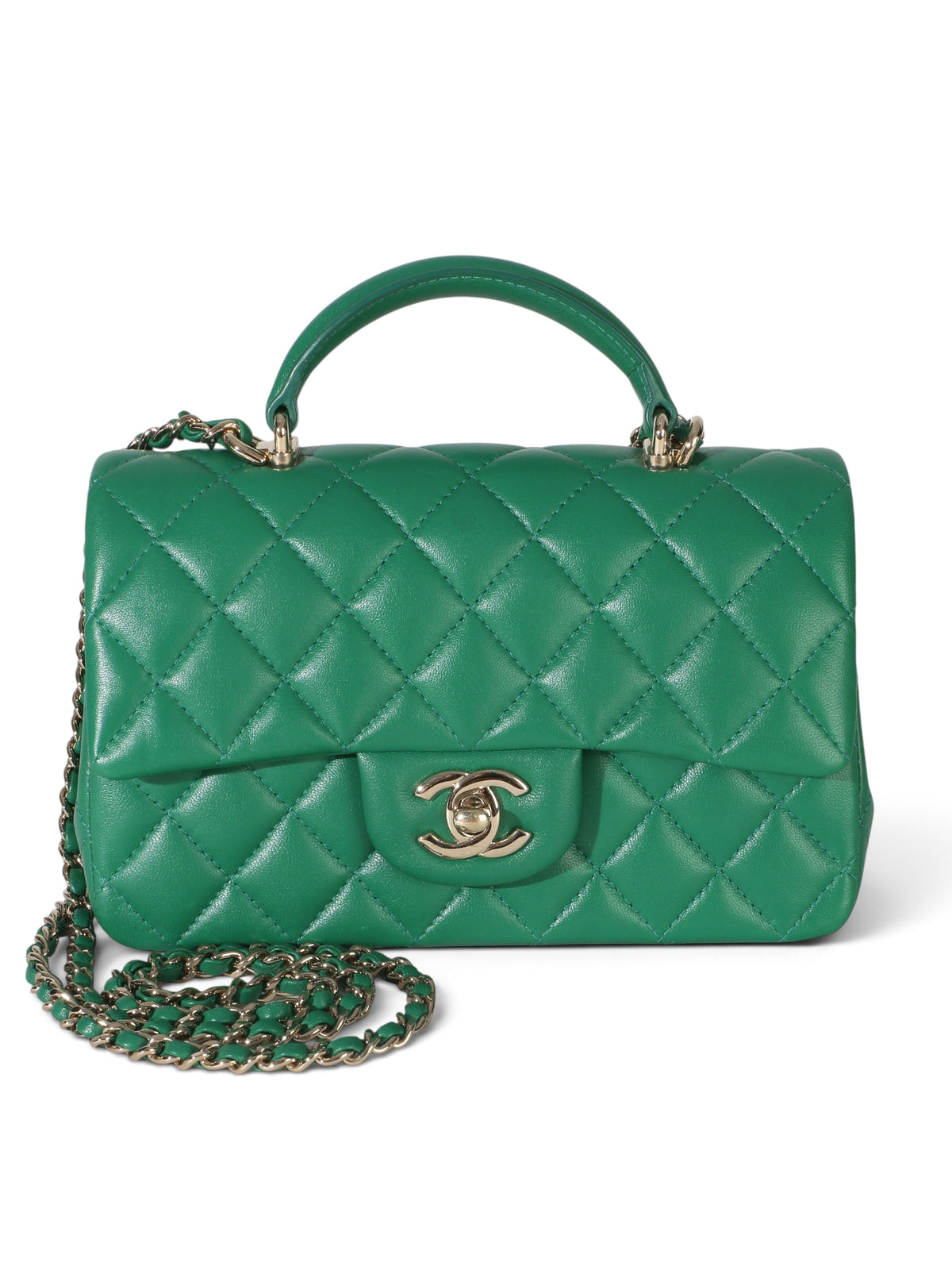 Chanel Green Lambskin Mini Rectangular Top Handle Flap