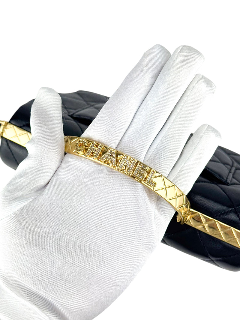 Chanel Black Lambskin Leather Matelasse Top Handle Single Flap Bag Small