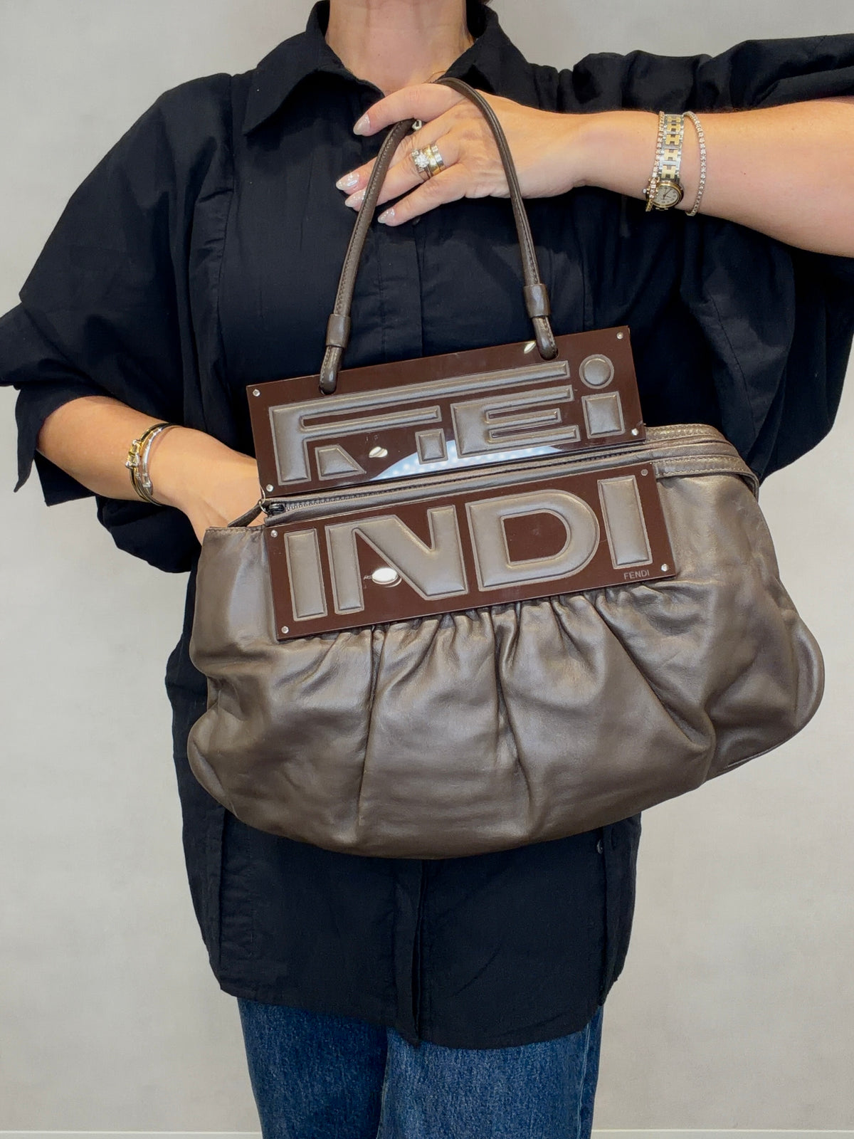 Fendi To You Leather Convertible 2Way Clutch Shoulder Bag