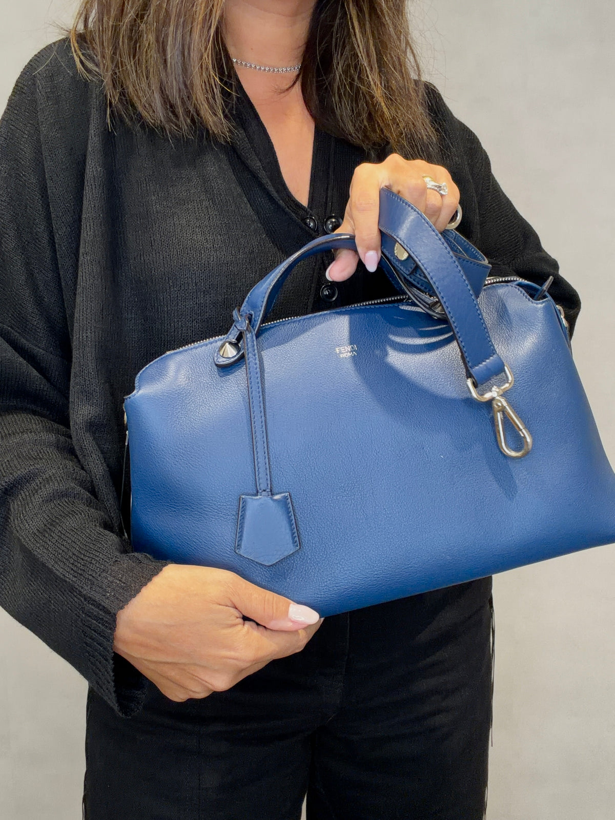 Fendi By The Way Leather 2Way Bag Hand Bag Shoulder Bag Blue