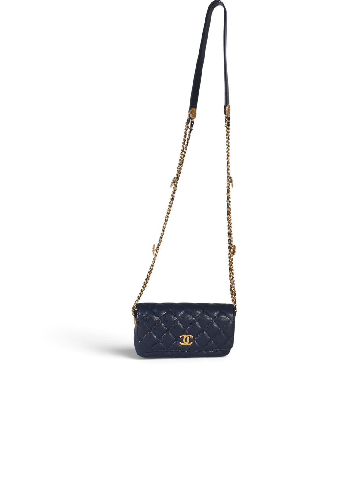 Chanel Navy Caviar Twist Your Buttons Phone Holder