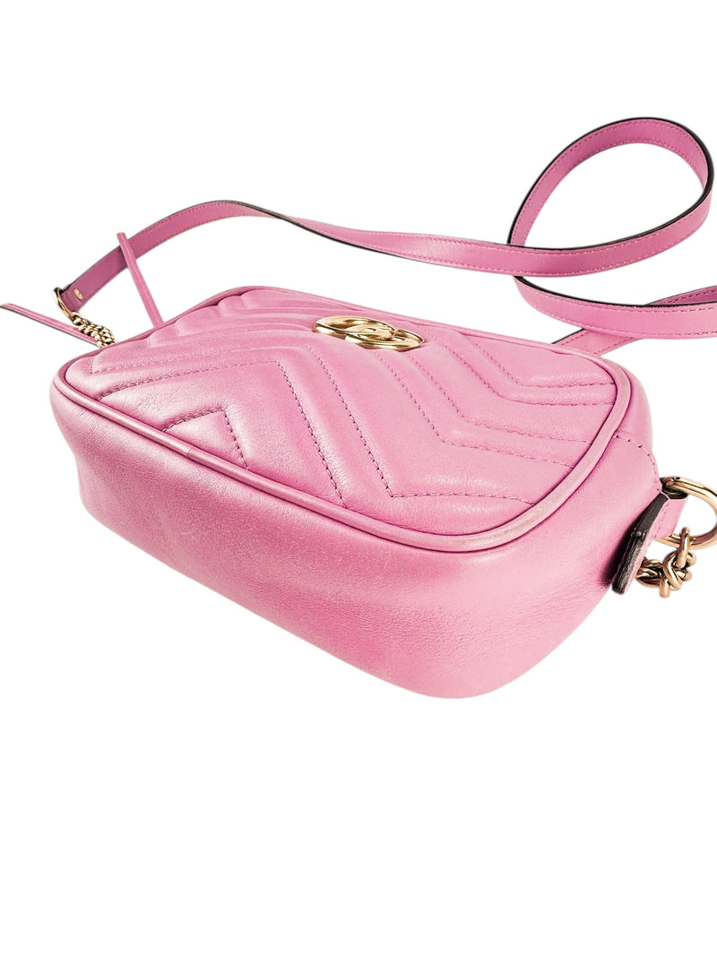 Gucci Candy Mousse Matelasse Leather GG Marmont Chain Shoulder Bag Small
