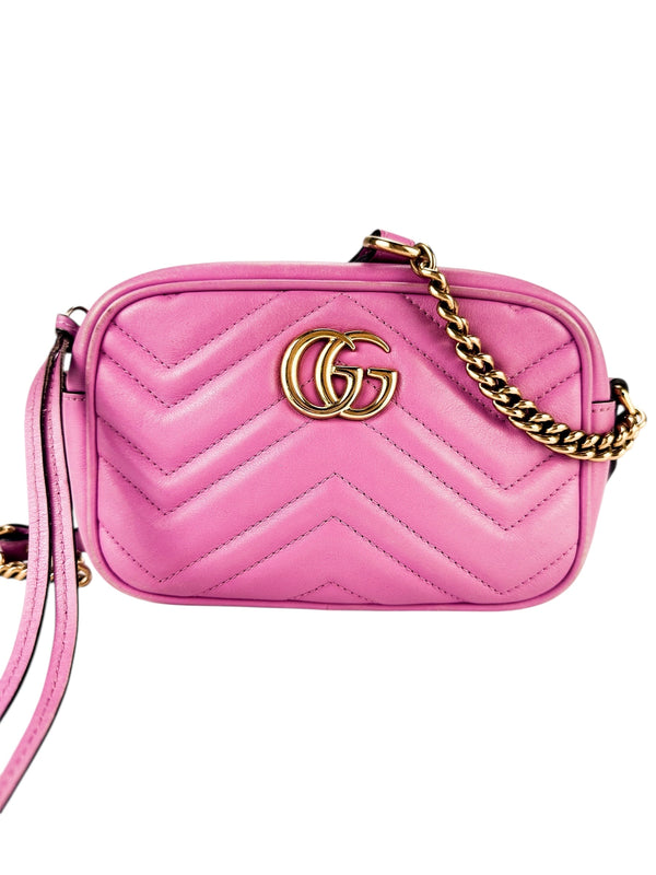 Gucci Candy Mousse Matelasse Leather GG Marmont Chain Shoulder Bag Small
