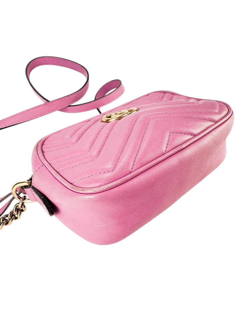 Gucci Candy Mousse Matelasse Leather GG Marmont Chain Shoulder Bag Small
