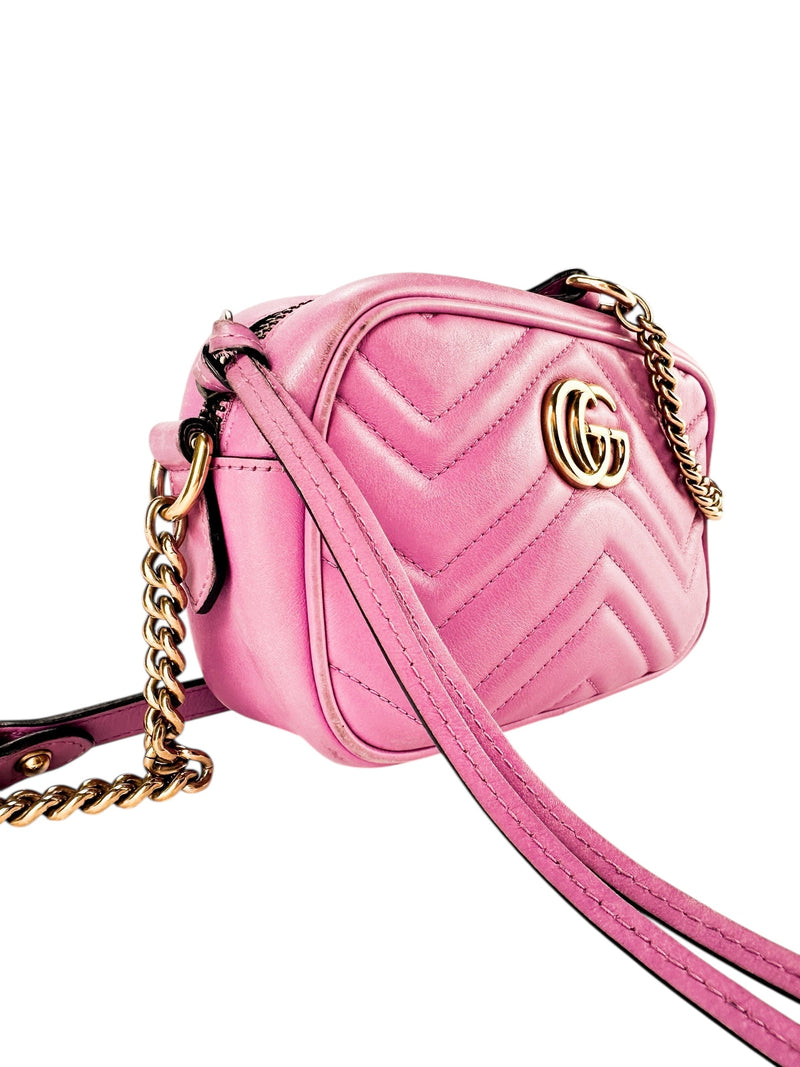 Gucci Candy Mousse Matelasse Leather GG Marmont Chain Shoulder Bag Small