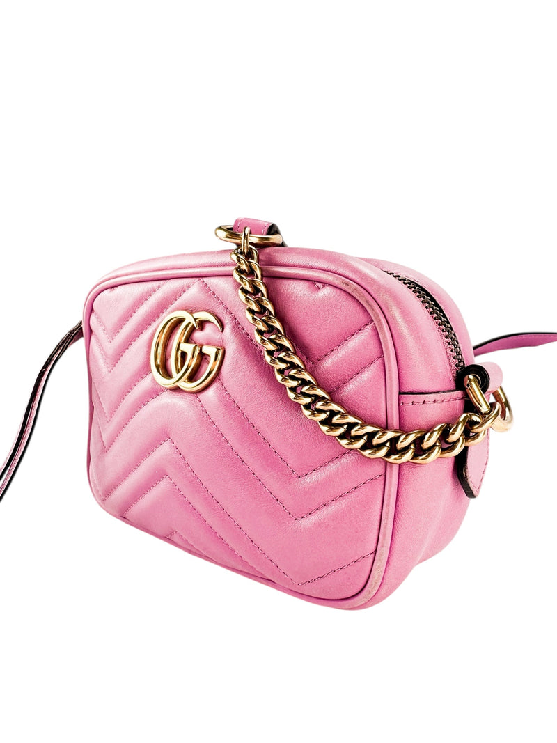 Gucci Candy Mousse Matelasse Leather GG Marmont Chain Shoulder Bag Small