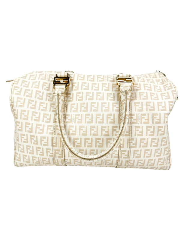 Fendi Beige Coated Canvas Boston Bag