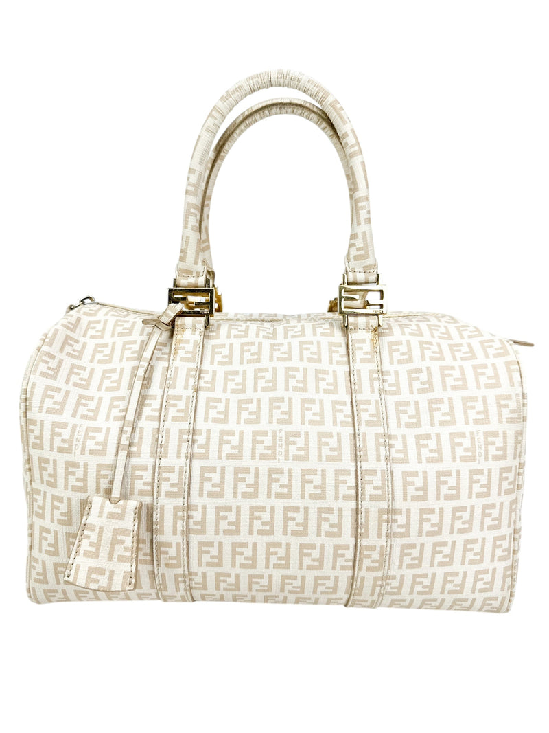 Fendi Beige Coated Canvas Boston Bag