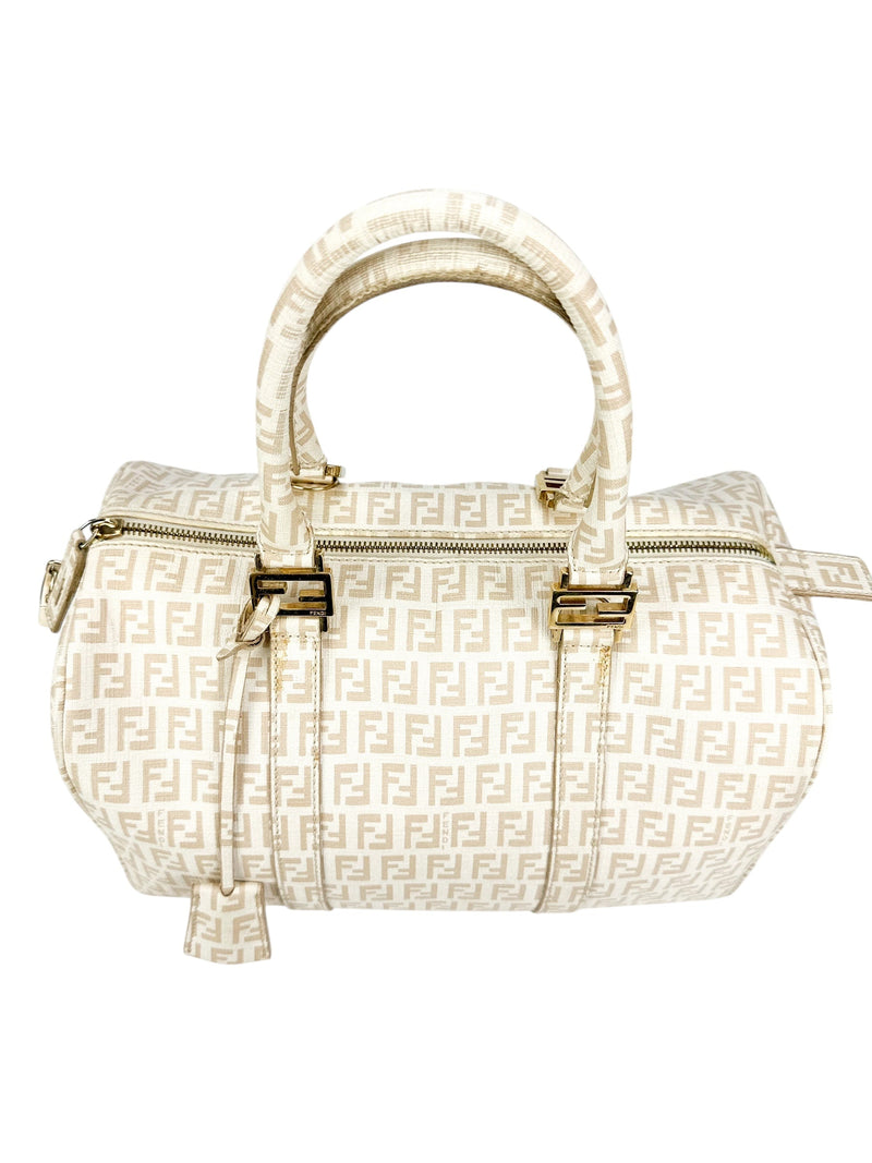 Fendi Beige Coated Canvas Boston Bag