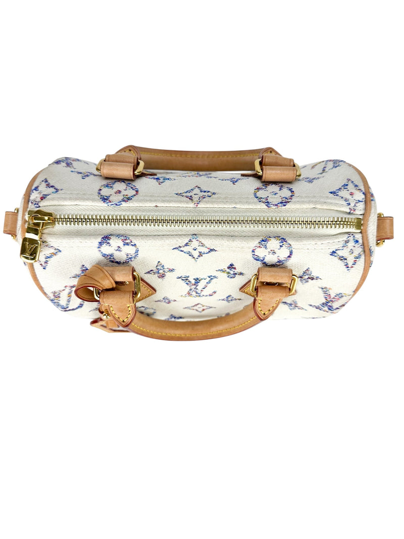 Louis Vuitton Cream Jaquard Monogram Canvas Speedy 20 Full Set