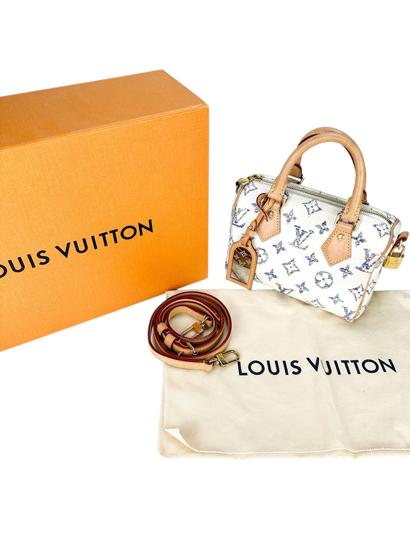 Louis Vuitton Cream Jaquard Monogram Canvas Speedy 20 Full Set