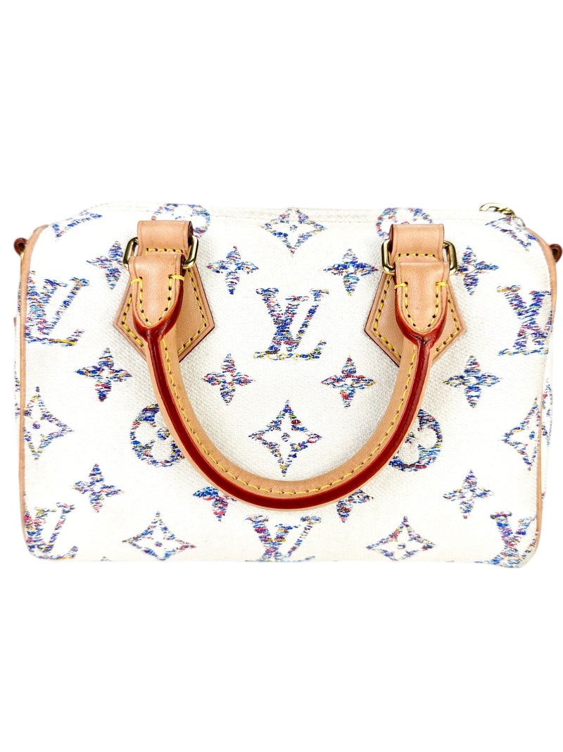 Louis Vuitton Cream Jaquard Monogram Canvas Speedy 20 Full Set