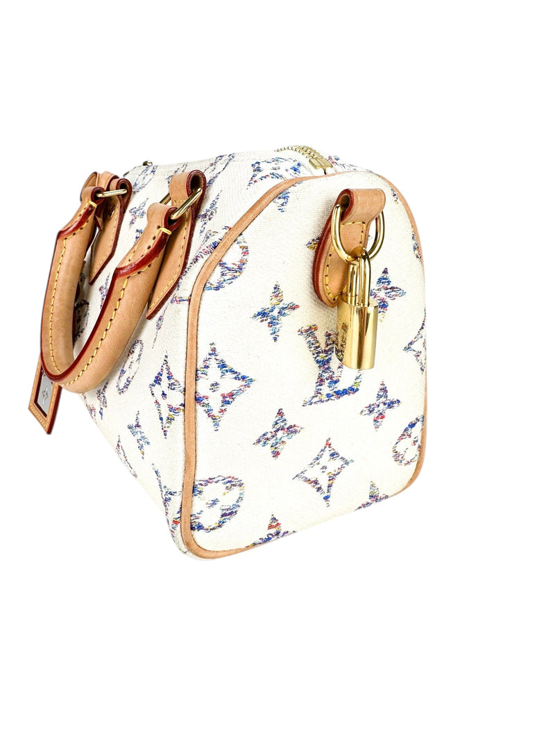 Louis Vuitton Cream Jaquard Monogram Canvas Speedy 20 Full Set