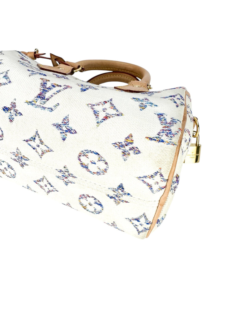 Louis Vuitton Cream Jaquard Monogram Canvas Speedy 20 Full Set