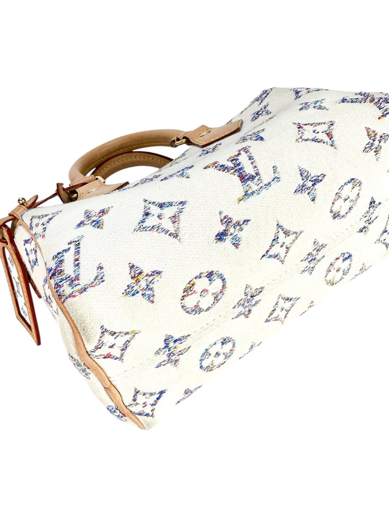 Louis Vuitton Cream Jaquard Monogram Canvas Speedy 20 Full Set