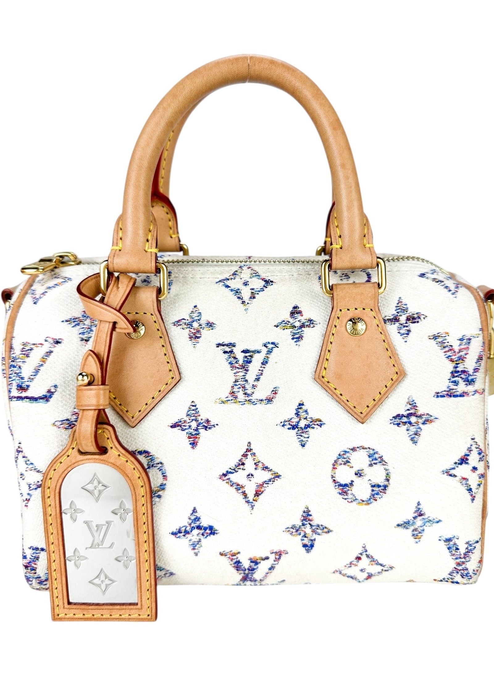 Louis Vuitton Cream Jaquard Monogram Canvas Speedy 20 Full Set