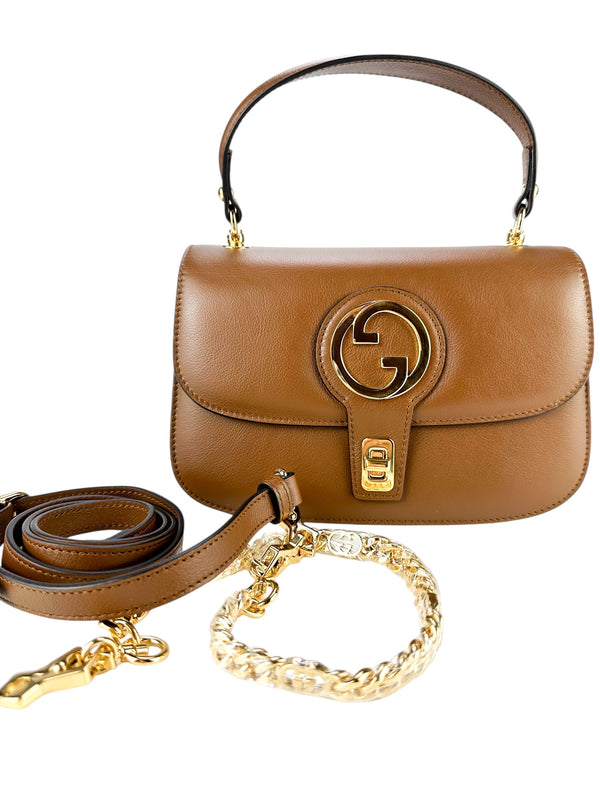 Gucci Brown Leather Blondie Top Handle Handbag Full Set