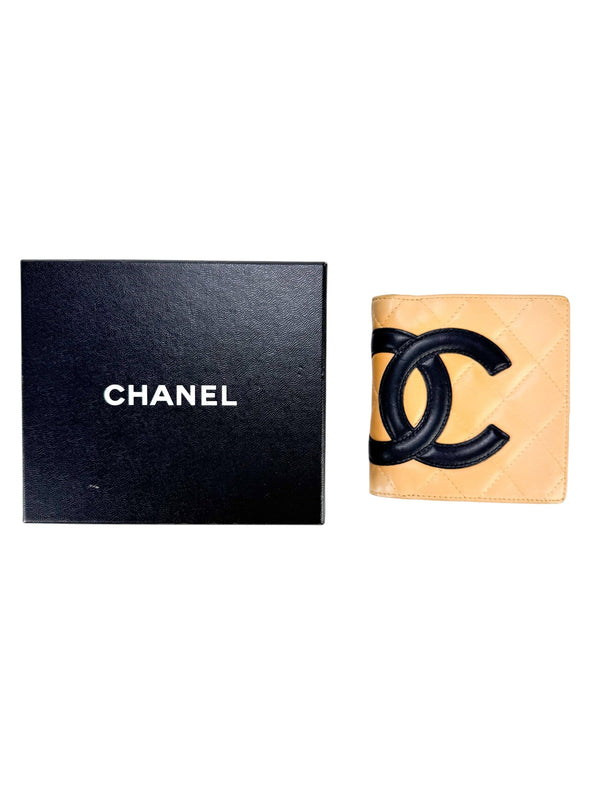 Chanel Beige Lambskin Kiss Lock Cambon Wallet