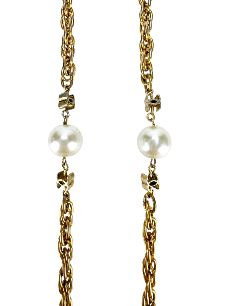 Chanel Gold tone Faux Pearl Long Necklace