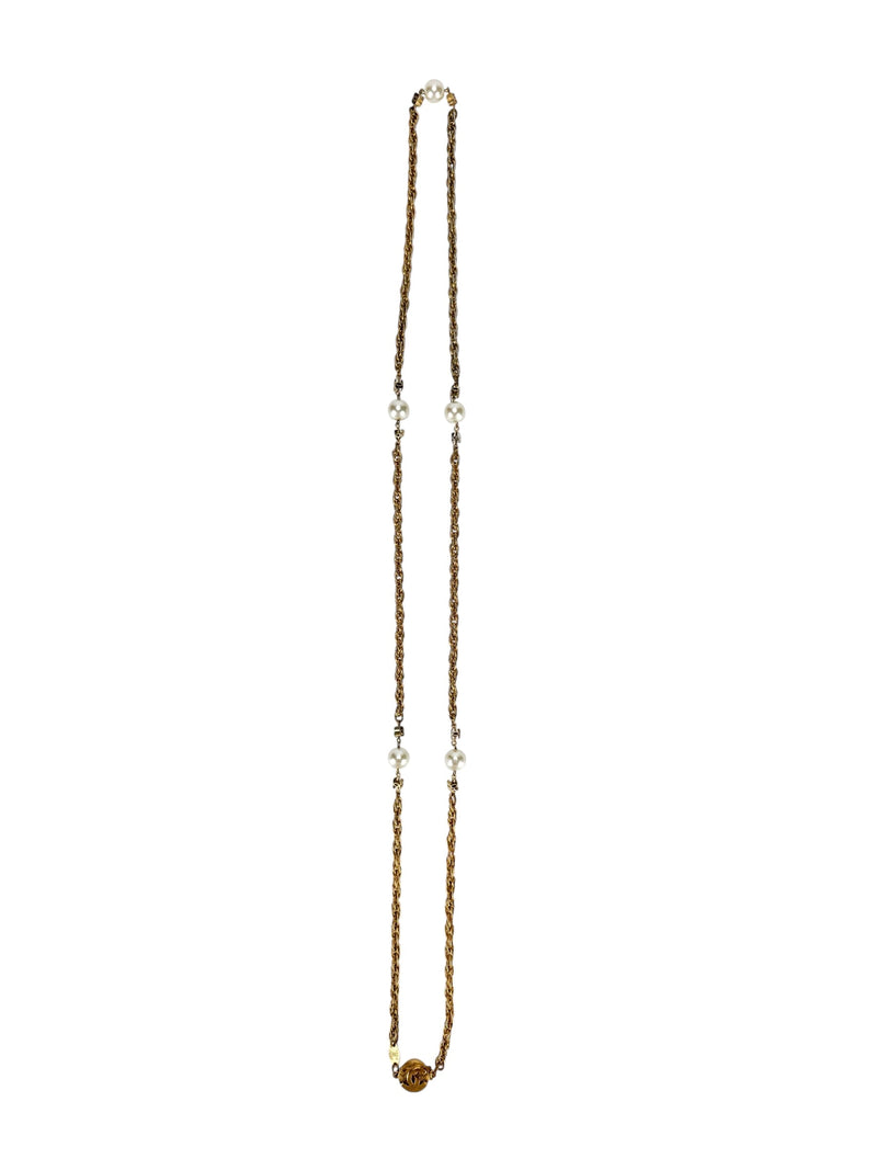 Chanel Gold tone Faux Pearl Long Necklace