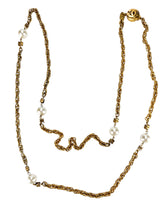 Chanel Gold tone Faux Pearl Long Necklace
