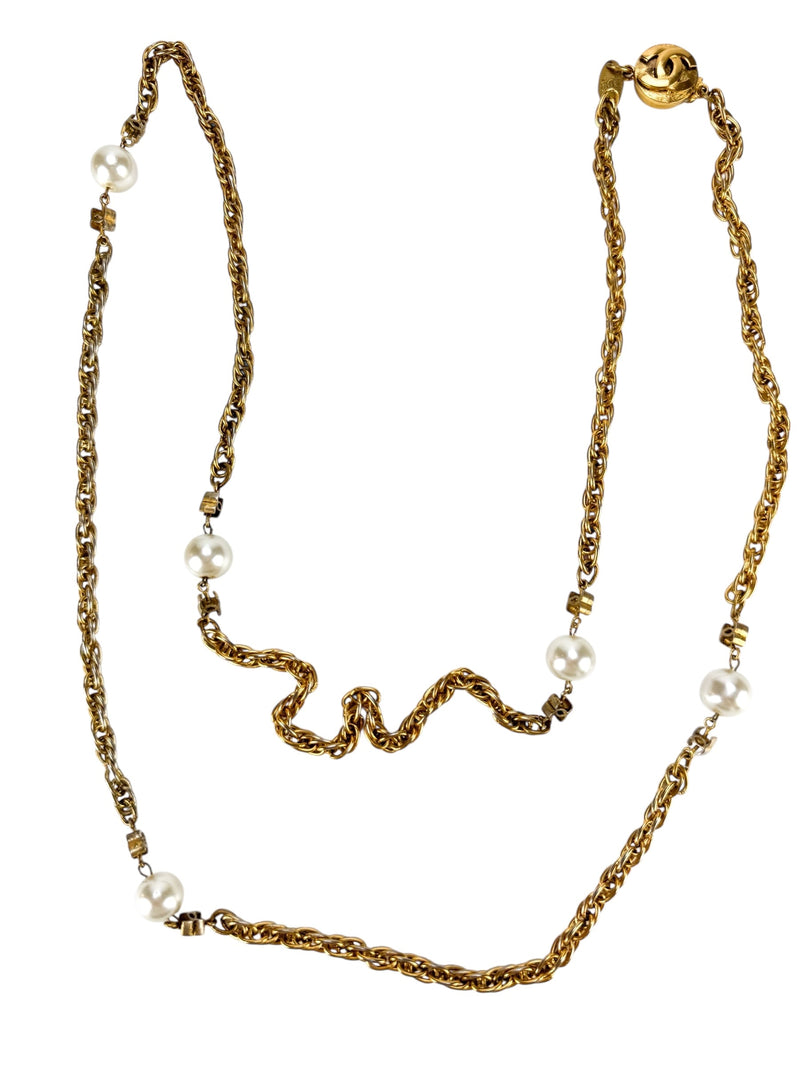 Chanel Gold tone Faux Pearl Long Necklace