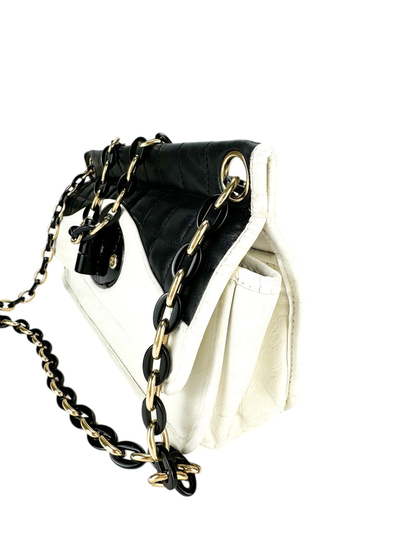 Chanel White Lambskin Chocolate Bar Mademoiselle Flap Bag