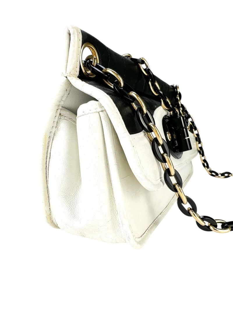 Chanel White Lambskin Chocolate Bar Mademoiselle Flap Bag