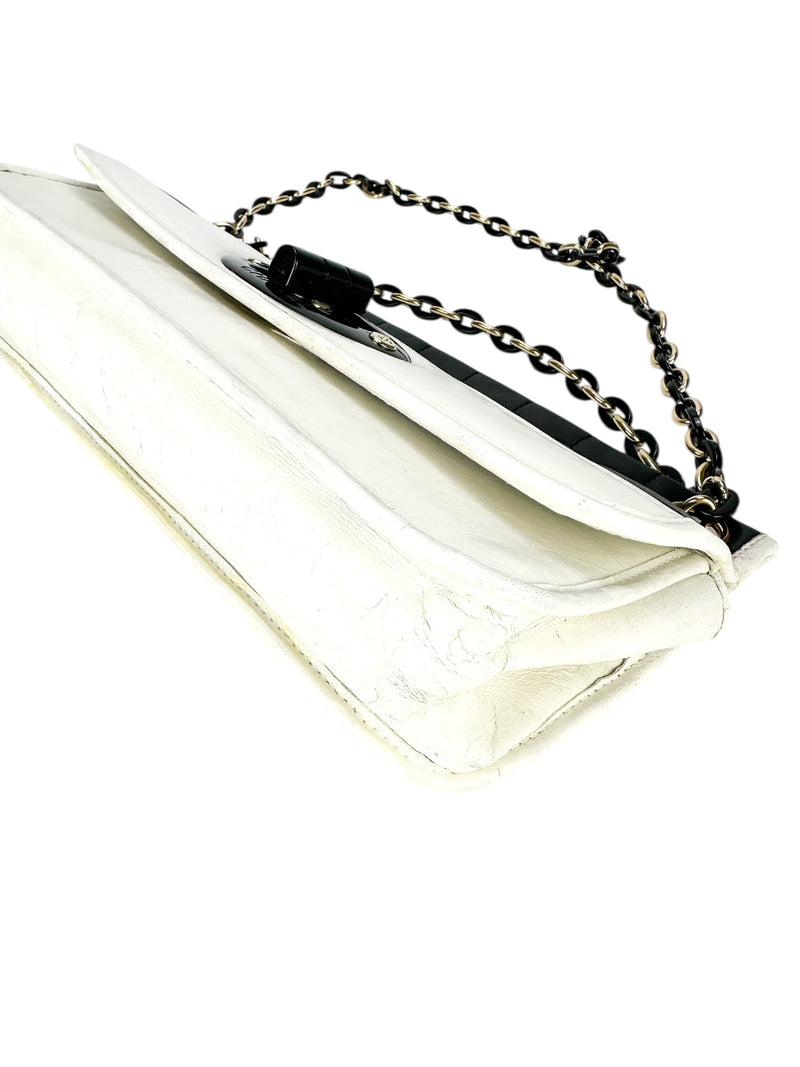 Chanel White Lambskin Chocolate Bar Mademoiselle Flap Bag