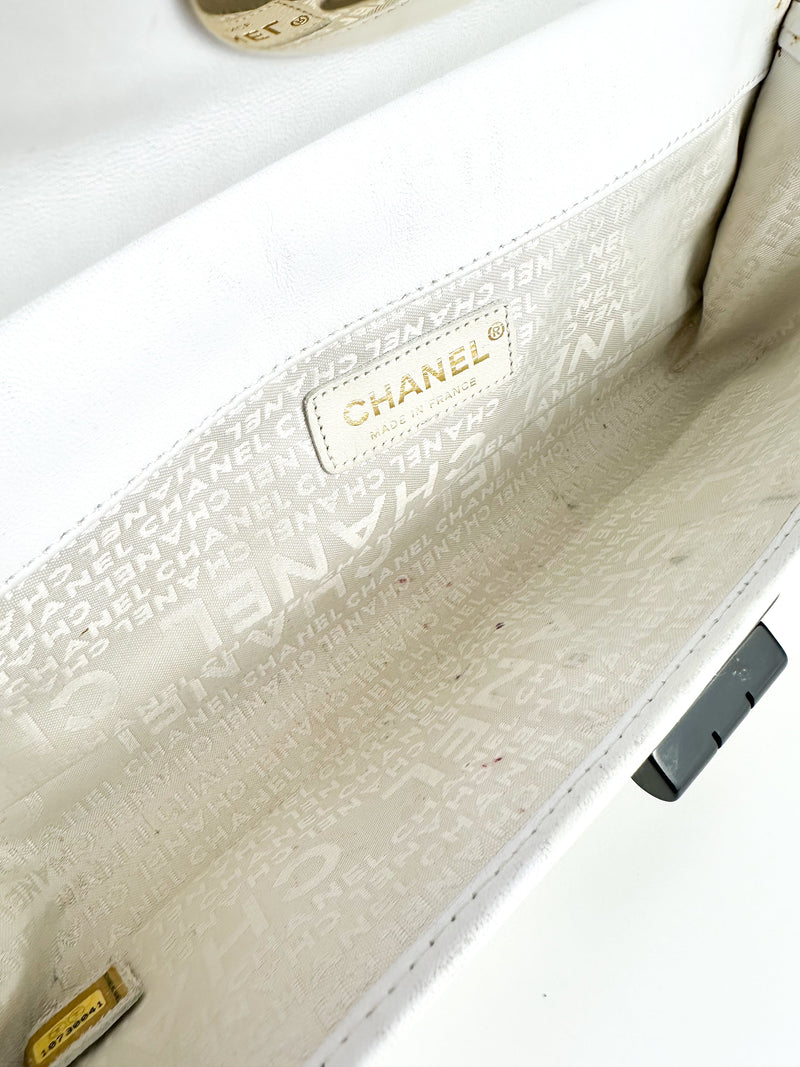 Chanel White Lambskin Chocolate Bar Mademoiselle Flap Bag